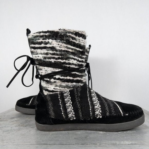 Toms Nepal Woven Faux Fur Lined Boots Leather Suede 9 - Picture 3 of 7